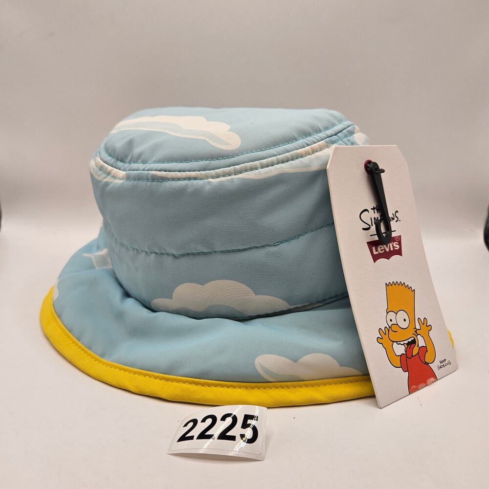 LEVI'S X SIMPSONS UNISEX MEDIUM CLOUD PRINT PUFFY BUCKET HAT BLUE YELLOW NWT